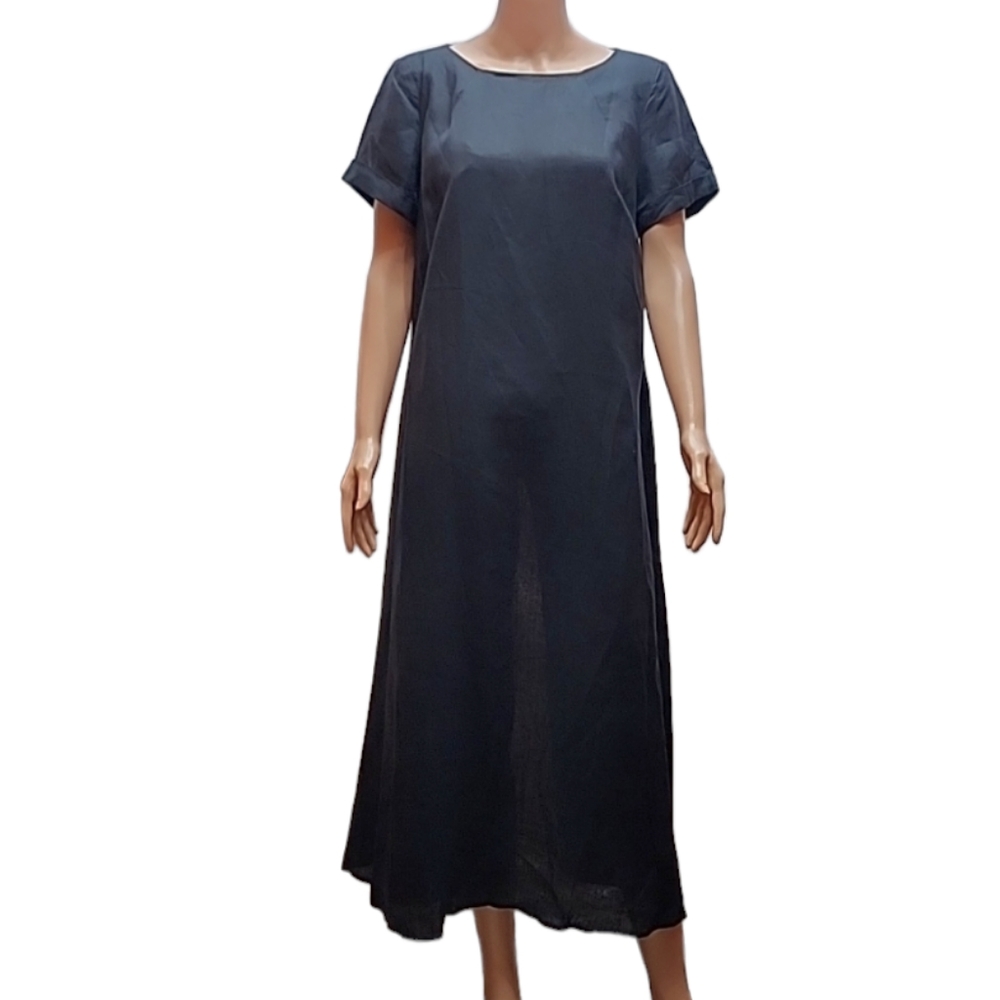 Ronen chen Black linen maxi dress with open back and side pockets Size 6